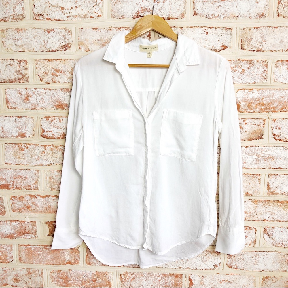 Cloth & Stone Anthropologie White Tencel Button Up